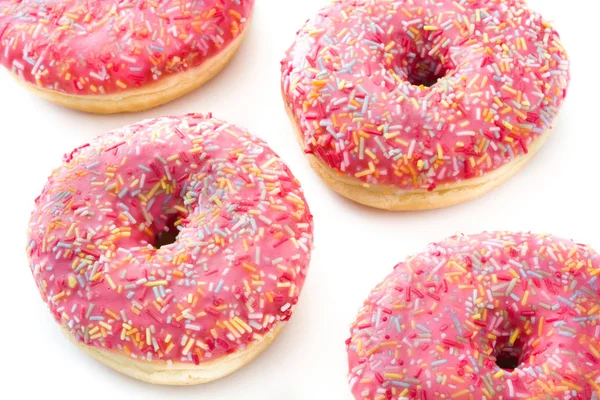 Rosa Gefrosteter Donut Mit Bunten Streuseln Isoliert Auf Weißem Hintergrund — Stockfoto