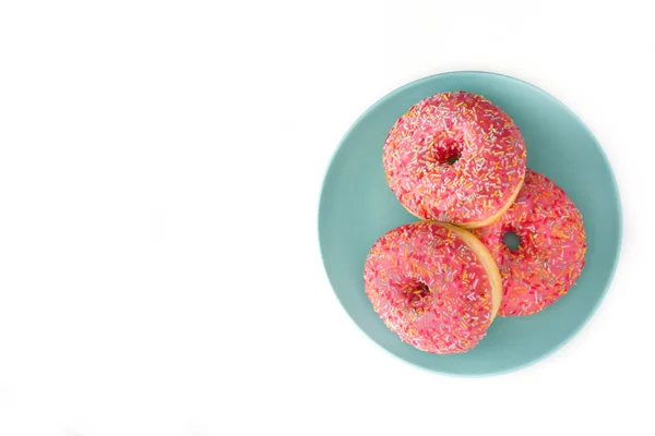 Donut Fosco Rosa Com Polvilhas Coloridas Isolado Fundo Branco Vista — Fotografia de Stock