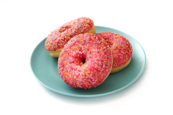 Renkli Sprinkles Ile Pembe Buzlu Çörek Beyaz Arka Plan Üzerinde — Stok fotoğraf