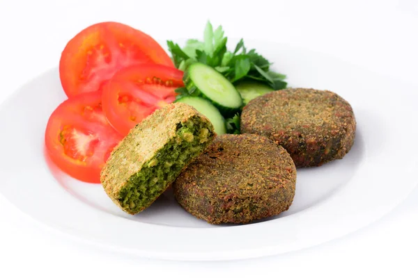 Hamburger Vegetarian Panggang Dengan Bayam Dan Kacang Polong Dengan Salad — Stok Foto