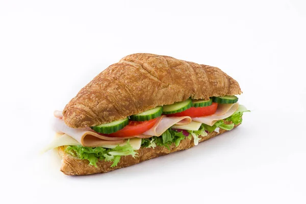 Sandwich Croissant Con Queso Jamón Verduras —  Fotos de Stock