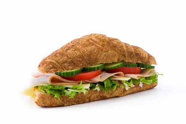 Sandwich Croissant Con Queso Jamón Verduras — Foto de Stock