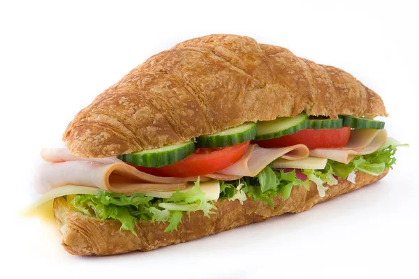 Sandwich Croissant Con Queso Jamón Verduras —  Fotos de Stock