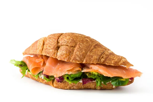 Croissant Sandwich Salmon Vegetables Isolated White Background — Stock Photo, Image