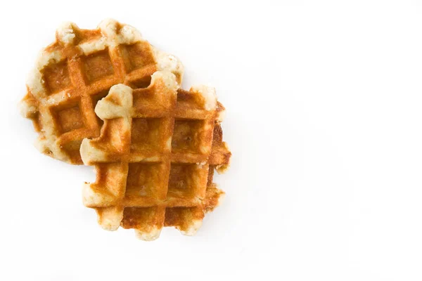 Beyaz Arka Plan Üzerinde Izole Belçika Waffle Üstten Görünüm Boşaltmak — Stok fotoğraf