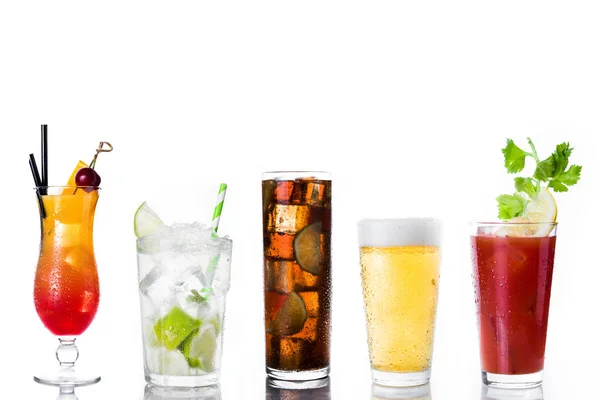 Sada Alkohol Nápojů Izolovaných Bílém Pozadí — Stock fotografie
