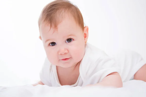 Adorabile Bambina Sfondo Bianco — Foto Stock