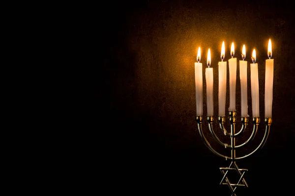 Hanukkah Menorah Ebraica Sfondo Nero Copia Spazio — Foto Stock