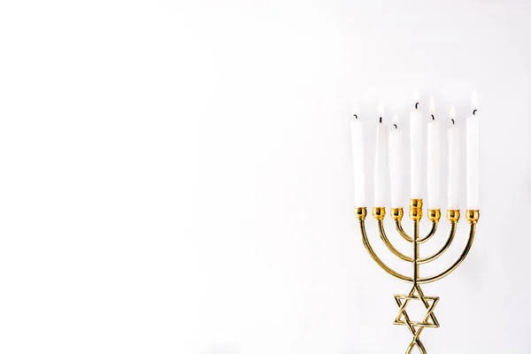 Judisk Hanukkah Menorah Isolerad Vit Bakgrund Kopiera Utrymme — Stockfoto