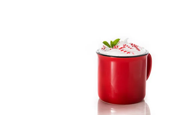Pepermunt Koffie Mokka Voor Kerstmis Geïsoleerd Witte Achtergrond Kopieerruimte — Stockfoto
