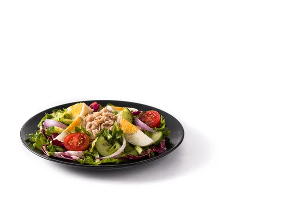 Salada Com Atum Ovo Legumes Isolados Fundo Branco Espaço Cópia — Fotografia de Stock