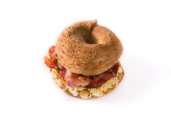 Sandwich Bagel Bacon Oeuf Fromage Isolé Sur Fond Blanc — Photo