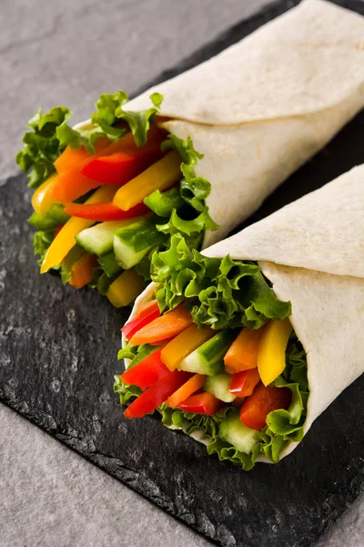 Vegetable Tortilla Wraps Gray Stone Background — Stock Photo, Image