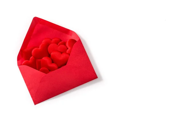 Red Paper Envelope Hearts Isolated White Background Valentine Day Concept — Stock Photo, Image