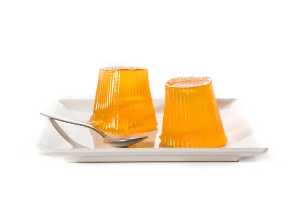 Апельсиновые Желе Тарелке Изолированы Белом Фоне — стоковое фото