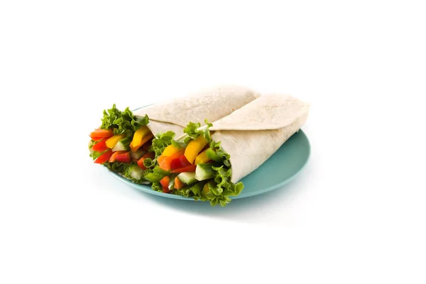 Tortilla Légumes Enveloppements Isolés Sur Fond Blanc — Photo