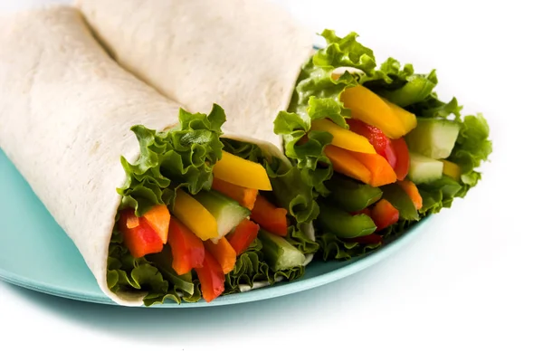 Rostlinné Tortilla Zábaly Izolované Bílém Pozadí Zavřít — Stock fotografie