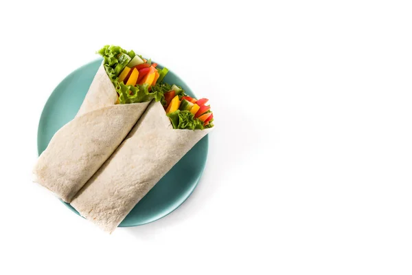 Gemüse Tortilla Wraps Isoliert Auf Weißem Hintergrund Draufsicht Kopierraum — Stockfoto