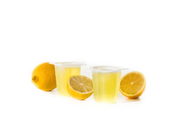 Lemon Jellies Plastic Cup Isolated White Background Copy Space — Stock Photo, Image