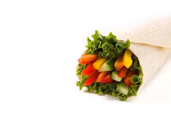 Vegetabiliska Tortilla Wraps Isolerad Vit Bakgrund Kopiera Utrymme — Stockfoto
