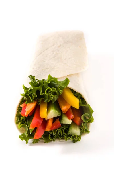 Vegetabiliska Tortilla Wraps Isolerad Vit Bakgrund — Stockfoto