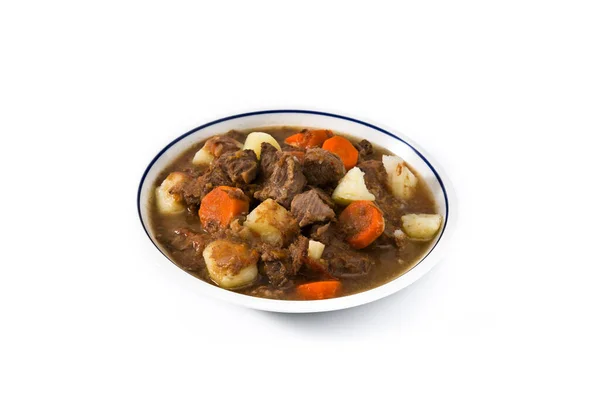 Irish Beef Stew Carrots Potatoes Isolated White Background — Stock Photo, Image