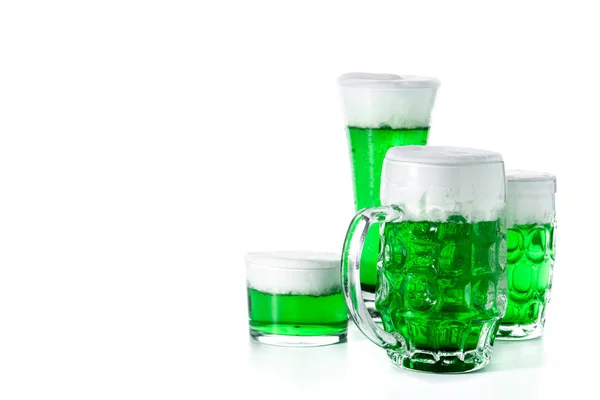 Traditional Patrick Day Green Beers Isolated White Background Copy Space — ストック写真