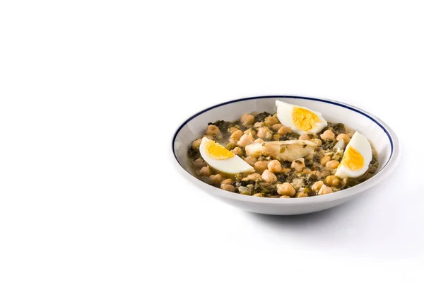 Kichererbseneintopf mit Spinat und Kabeljau oder Potaje de Viglia — Stockfoto