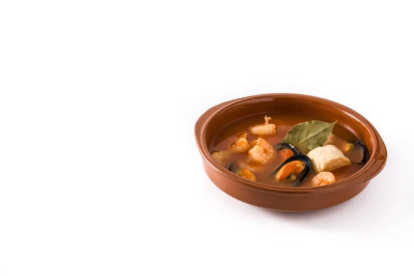 Zuppa di bouillabaisse francese in piatto bianco — Foto Stock