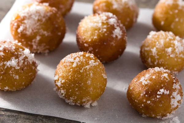 Frittelle Carnevale Bunuelos Viento Settimana Santa Tavola Legno — Foto Stock