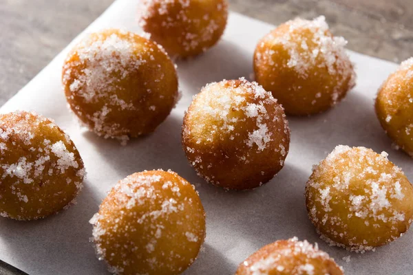 Frittelle Carnevale Bunuelos Viento Settimana Santa Tavola Legno — Foto Stock