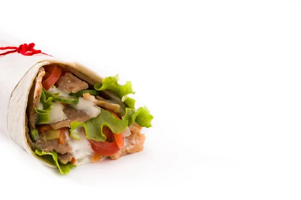 Doner Kebab Eller Shawarma Smörgås Isolerad Vit Bakgrund Kopiera Utrymme — Stockfoto