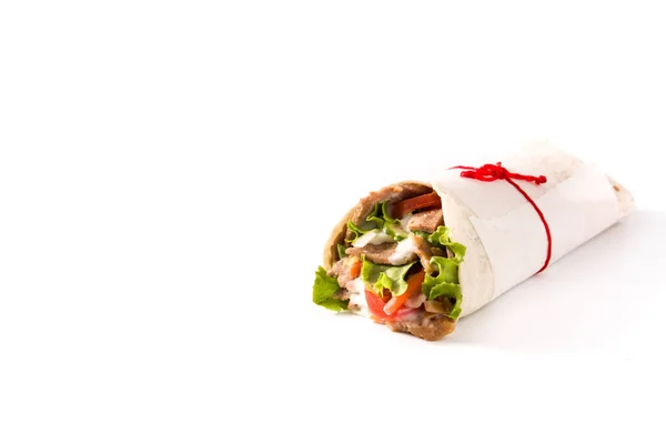 Döner Oder Shawarma Sandwich Isoliert Auf Weißem Hintergrund Kopierraum — Stockfoto