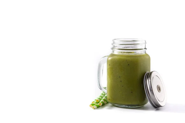 Smoothie Verde Saludable Con Espinacas Menta Kiwi Jengibre Verde Aislado — Foto de Stock