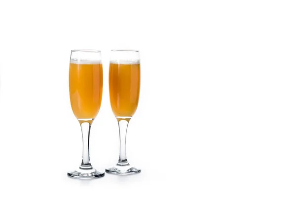 Cocktail Champagne Bellini Vetro Isolato Fondo Bianco Copia Spazio — Foto Stock