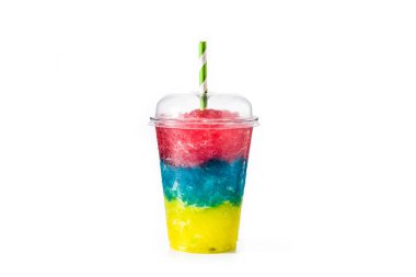 Colorful slushie with straw in plastic cup isolated on white background clipart