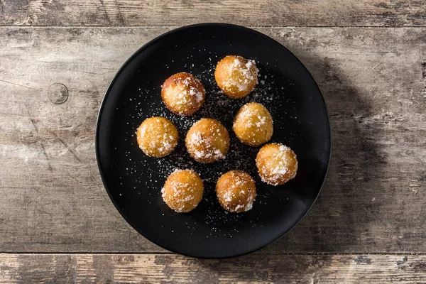 Buñuelos Carnaval Bunuelos Viento Para Semana Santa Sobre Mesa Madera —  Fotos de Stock