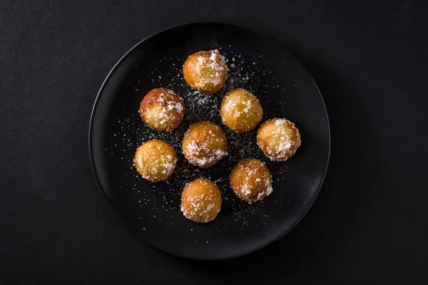 Frittelle Carnevale Bunuelos Viento Settimana Santa Sfondo Nero Vista Dall — Foto Stock