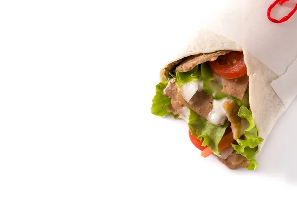 Doner Kebab Shawarma Sándwich Aislado Sobre Fondo Blanco Copiar Espacio —  Fotos de Stock