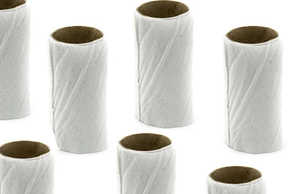 Empty Toilet Paper Rolls Pattern Isolated White Background — Stock Photo, Image