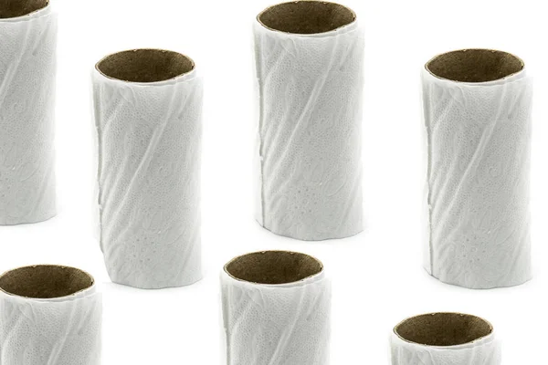 Rolos Papel Higiênico Vazios Padrão Isolado Fundo Branco — Fotografia de Stock