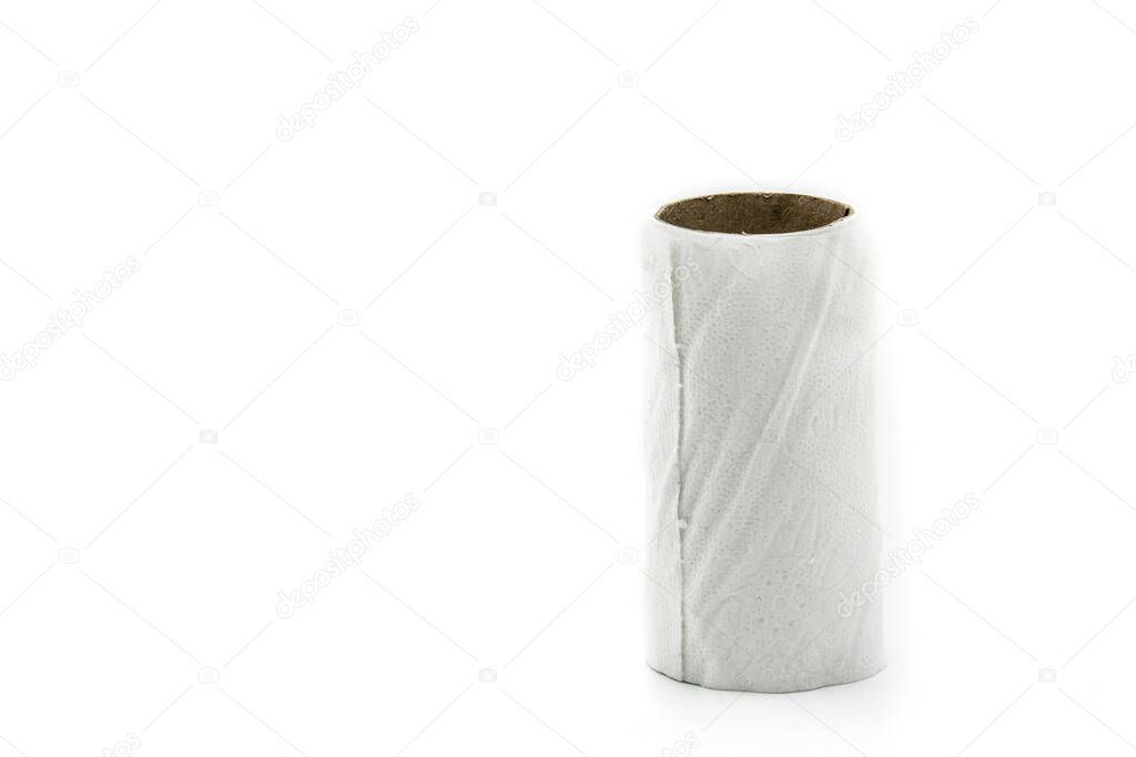Empty toilet paper roll isolated on white background.Copy space