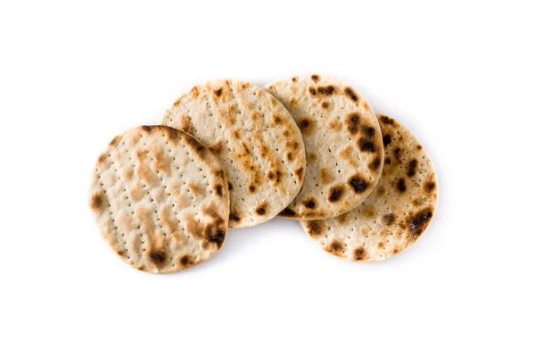 Handgemachte Matza Für Jüdisches Pessach Isoliert Auf Weißem Hintergrund Ansicht — Stockfoto