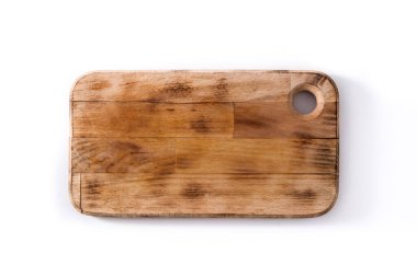 Siyah arkaplandaki boş kesim tahtası. Üst görünüm