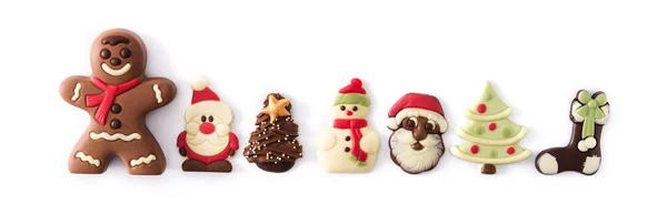 Kerstchocolade Bonbons Geïsoleerd Witte Achtergrond Panoramafoto — Stockfoto