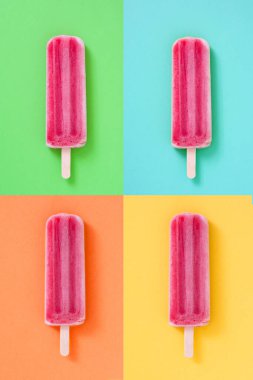 Farklı renklerde çilekli dondurma kolajı.