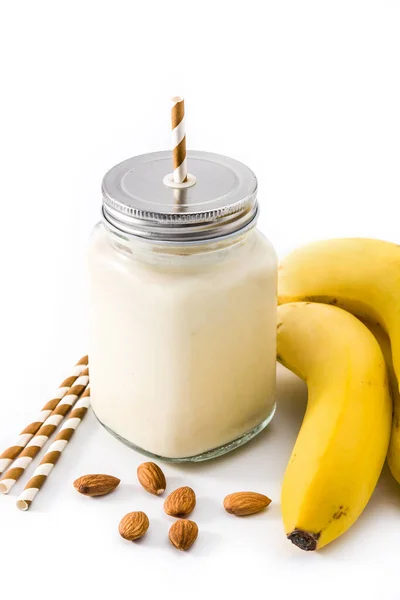Bananen Smoothie Glas Isoliert Auf Weißem Hintergrund — Stockfoto
