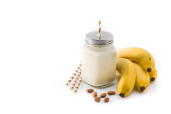 Bananen Smoothie Glas Isoliert Auf Weißem Hintergrund — Stockfoto