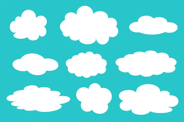 Conjunto Diferentes Nuvens Ilustração Sobre Fundo Turquesa — Fotografia de Stock