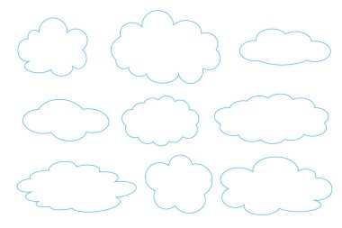 Beyaz arkaplanda farklı bulutlar dizisi